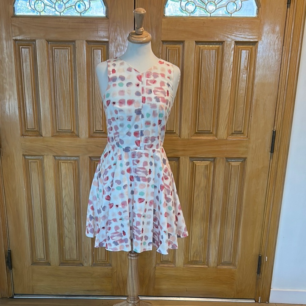 Armani Exchange Cream and Pink Halter Fit and Flare Dress